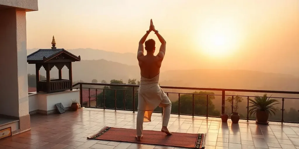 सुबह की योगा क्लास करते हुए भारतीय व्यक्ति: भारतीय संस्कृति और परंपराएं