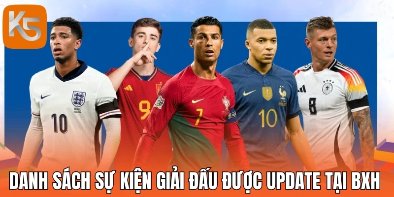 Danh sách sự kiện giải đấu được update tại BXH